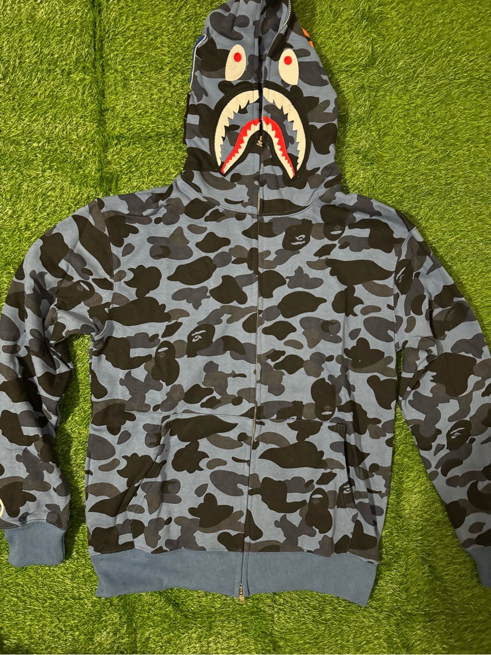 BAPE Camouflage Shark-Print Zip Hoodie Jacket - Blue